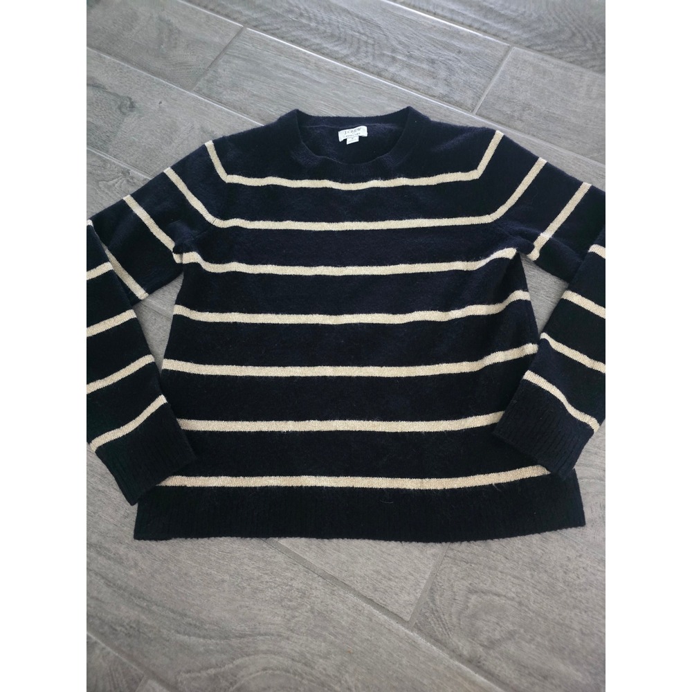 J.Crew Extra-Soft Navy Black Gold Striped Metallic Trim Sweater Small